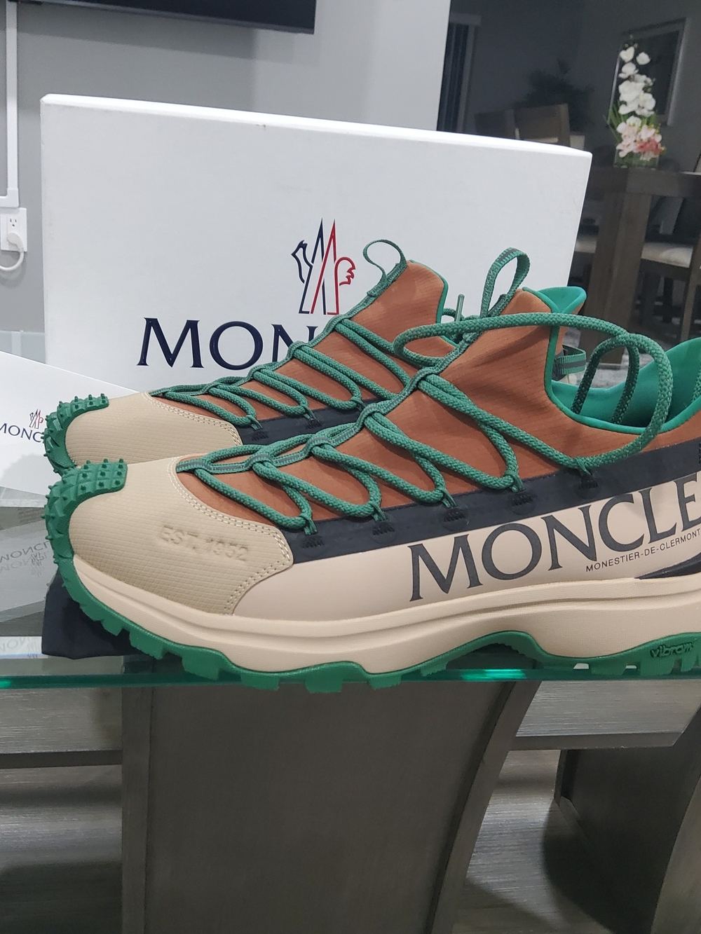 Moncler Men’s Beige, Brown and Green Trail Runner Sneakers